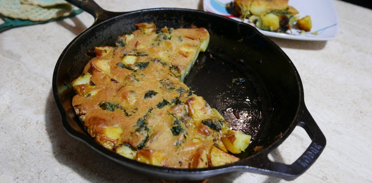Vegan frittata in cast iron pan