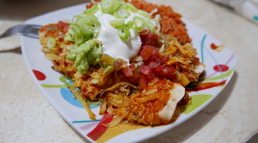 enchilada with shredded seitan filling